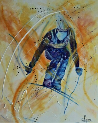 Painting titled "skieur" by Sylvie Pinon, Original Artwork, Acrylic Mounted on Wood Stretcher frame