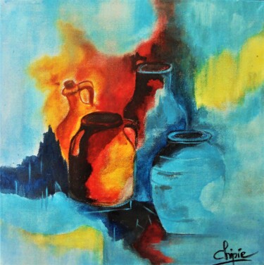 Картина под названием "pots colorés" - Sylvie Pinon, Подлинное произведение искусства, Акрил Установлен на Деревянная рама д…