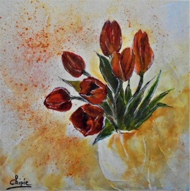 Painting titled "tulipes en bouquet" by Sylvie Pinon, Original Artwork, Acrylic Mounted on Wood Stretcher frame