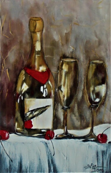 Painting titled "champagne" by Sylvie Pinon, Original Artwork, Acrylic Mounted on Wood Stretcher frame