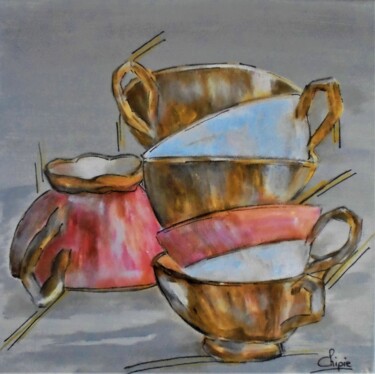 Peinture intitulée "tasses chic" par Sylvie Pinon, Œuvre d'art originale, Acrylique