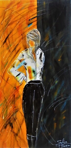 Painting titled "Mademoiselle" by Sylvie Pinon, Original Artwork, Acrylic Mounted on Wood Panel