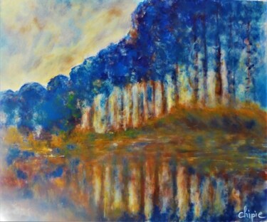Painting titled "arbres bleus façon…" by Sylvie Pinon, Original Artwork, Acrylic Mounted on Wood Stretcher frame