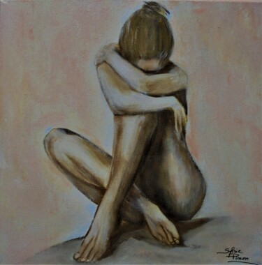 Painting titled "nue assise" by Sylvie Pinon, Original Artwork, Acrylic Mounted on Wood Stretcher frame