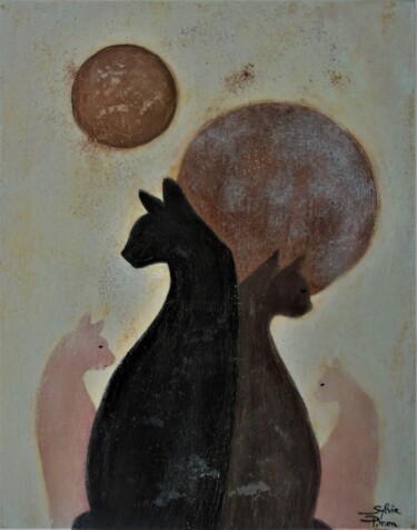 Peinture intitulée "rêves de chats" par Sylvie Pinon, Œuvre d'art originale, Acrylique Monté sur Châssis en bois