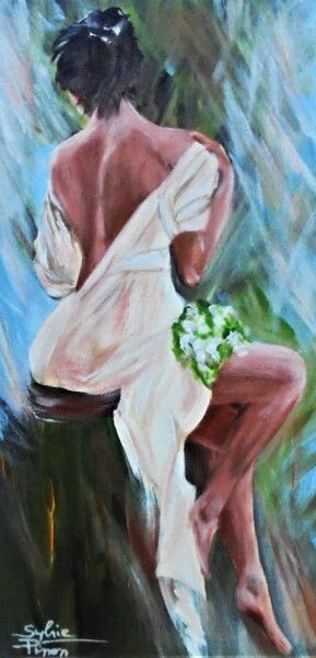 Painting titled "la romantique" by Sylvie Pinon, Original Artwork, Acrylic Mounted on Wood Stretcher frame