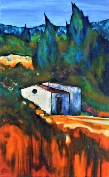 Painting titled "cabanes des alpages" by Sylvie Pinon, Original Artwork, Acrylic Mounted on Wood Stretcher frame