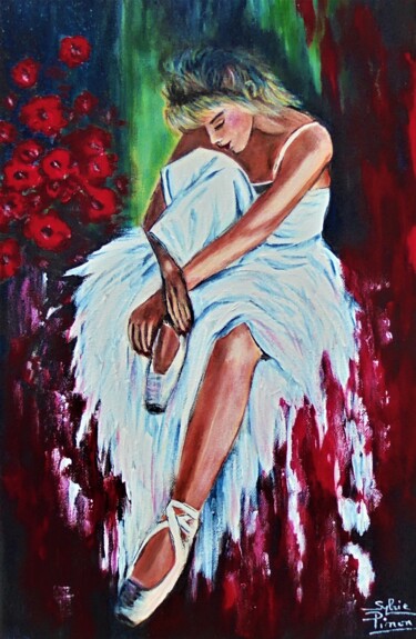 Painting titled "ballerine" by Sylvie Pinon, Original Artwork, Acrylic Mounted on Wood Stretcher frame
