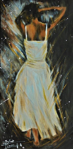 Painting titled "femme en blanc" by Sylvie Pinon, Original Artwork, Acrylic Mounted on Wood Stretcher frame