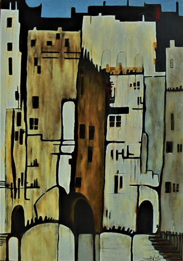 Ζωγραφική με τίτλο "urbanisme imaginé" από Sylvie Pinon, Αυθεντικά έργα τέχνης, Ακρυλικό Τοποθετήθηκε στο Ξύλινο φορείο σκελ…