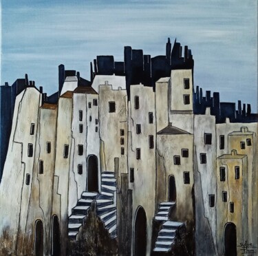 Painting titled "vieux immeubles" by Sylvie Pinon, Original Artwork, Acrylic Mounted on Wood Stretcher frame