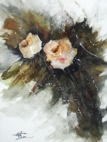 Painting titled "roses" by Sylvie Pinon, Original Artwork, Watercolor