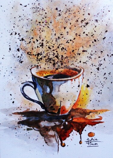 Peinture intitulée "petit café" par Sylvie Pinon, Œuvre d'art originale, Aquarelle