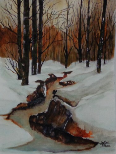 Painting titled "hiver 3" by Sylvie Pinon, Original Artwork, Watercolor
