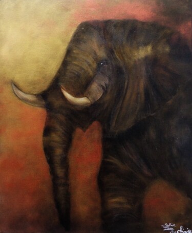 Schilderij getiteld "éléphant" door Sylvie Pinon, Origineel Kunstwerk, Acryl Gemonteerd op Frame voor houten brancard