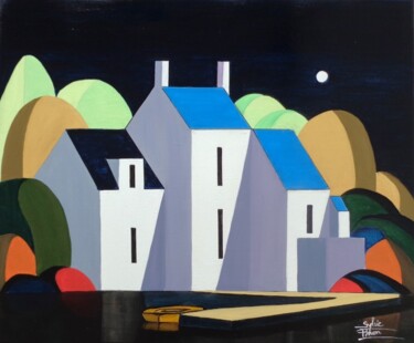 Картина под названием "pleine lune 04 2024" - Sylvie Pinon, Подлинное произведение искусства, Акрил Установлен на Деревянная…