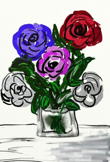 Digital Arts titled "Bouquet de fleurs" by Sylvie Prade, Original Artwork, Digital Painting