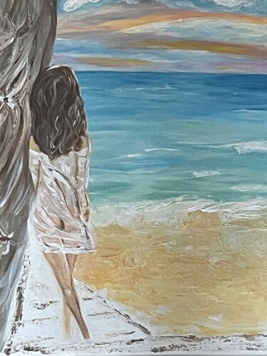 Painting titled "Sur la plage" by Sylvie Prade, Original Artwork, Acrylic Mounted on Wood Stretcher frame