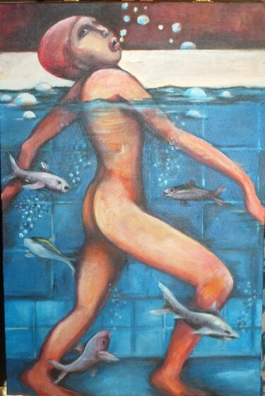 Peinture intitulée "dans le bain" par Sylvie Preudhomme, Œuvre d'art originale