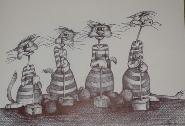 Peinture intitulée "chat dalton" par Sylvie Preudhomme, Œuvre d'art originale