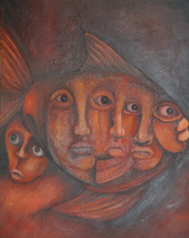 Peinture intitulée "tetes de poisson" par Sylvie Preudhomme, Œuvre d'art originale