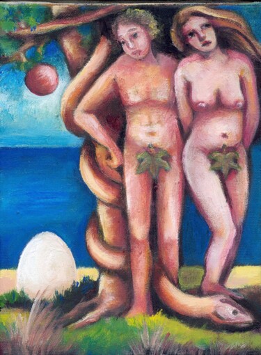 Peinture intitulée "adam et eve" par Sylvie Preudhomme, Œuvre d'art originale