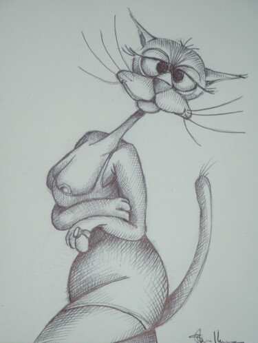 Peinture intitulée "chat qui louche" par Sylvie Preudhomme, Œuvre d'art originale