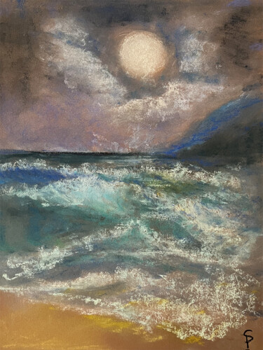 Schilderij getiteld "CLAIR DE LUNE" door Sylvie Pulur, Origineel Kunstwerk, Pastel