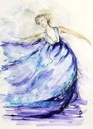 Painting titled "DERNIERE DANSE" by Sylvie Pulur, Original Artwork, Ink