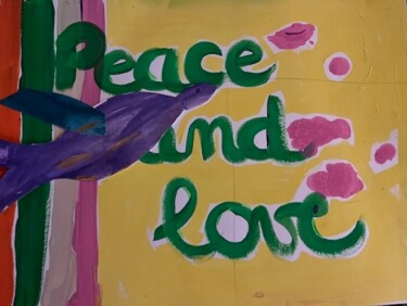 Pintura intitulada "PEACE AND LOVE" por Sylvie Rivalta Galtier, Obras de arte originais, Aquarela