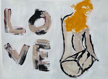 Painting titled "LOVE" by Sylvie Rivalta Galtier, Original Artwork, Watercolor