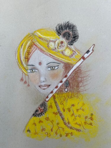 Dessin intitulée "krishna" par Sylvie Rivalta Galtier, Œuvre d'art originale, Pastel