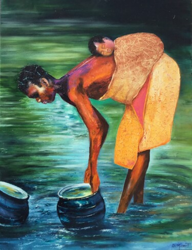 Peinture intitulée "« la rivière »" par Sylvie Robert, Œuvre d'art originale, Huile