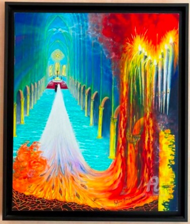 Peinture intitulée "Orgues volcaniques" par Sylvie Roger-Boucher, Œuvre d'art originale, Huile Monté sur Châssis en bois