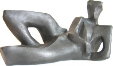 Sculpture intitulée "Homme couche" par Sylvie Roger-Boucher, Œuvre d'art originale, Terre cuite