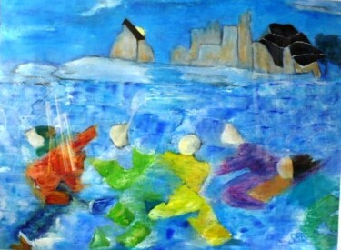 Painting titled "joies d'hiver" by Sylvie Roger-Boucher, Original Artwork, Acrylic Mounted on Glass