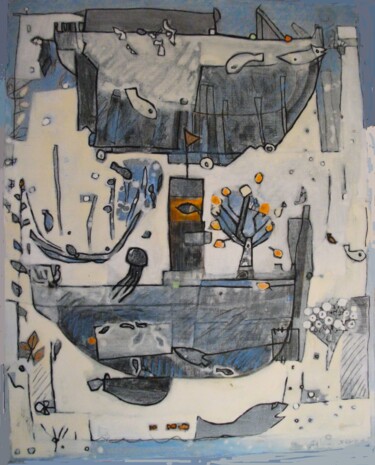 Peinture intitulée "Les cargos à l'ente…" par Sylvie Serre, Œuvre d'art originale, Acrylique