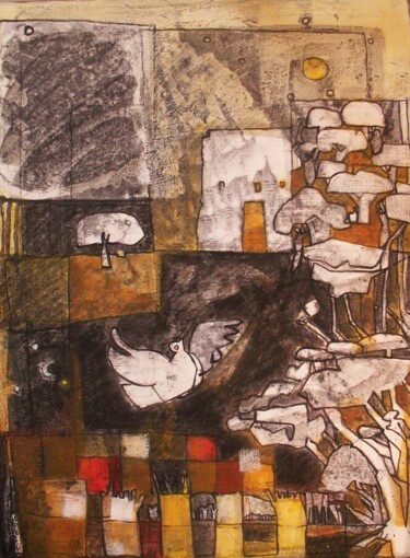 Malerei mit dem Titel "la colombe" von Sylvie Serre, Original-Kunstwerk, Öl
