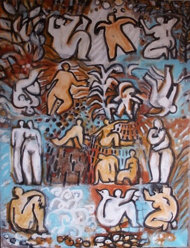 Painting titled "Océaniques" by Sylvie Serre, Original Artwork, Oil