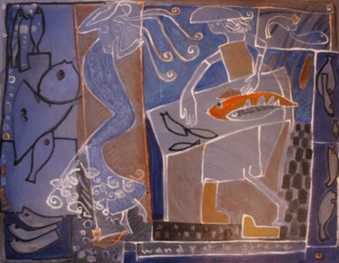 Malerei mit dem Titel "Wandy et la Sirène" von Sylvie Serre, Original-Kunstwerk, Acryl