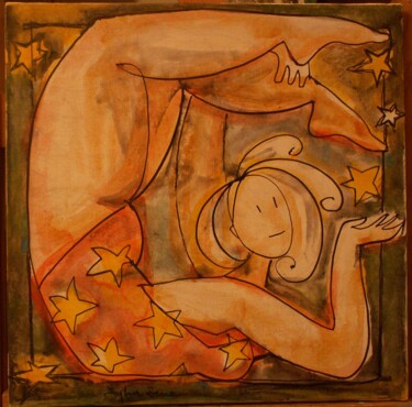 Ζωγραφική με τίτλο "Rosy and John 2" από Sylvie Serre, Αυθεντικά έργα τέχνης, Ακρυλικό