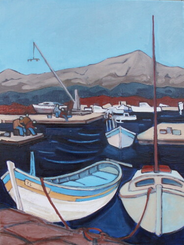 Painting titled "Port des Oursinières" by Sylvie Serre, Original Artwork, Oil