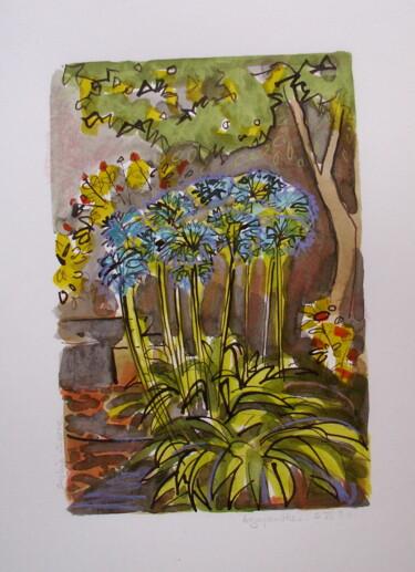Painting titled "Agapanthes" by Sylvie Serre, Original Artwork, Ink