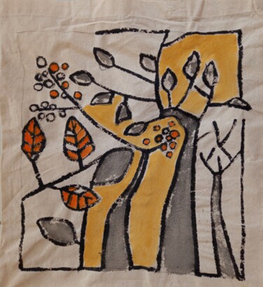 Textile Art titled "Sac "Feuilles volan…" by Sylvie Serre, Original Artwork, Acrylic