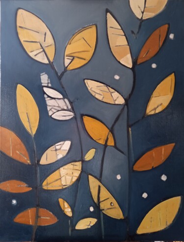 Painting titled "Feuilles volantes b…" by Sylvie Serre, Original Artwork, Oil