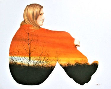 Dessin intitulée "Guetteuse" par Sylvie Talon, Œuvre d'art originale, Crayon