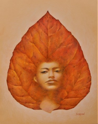 Dessin intitulée "Feuille" par Sylvie Talon, Œuvre d'art originale, Crayon