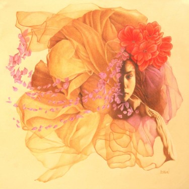 Drawing titled "Flore" by Sylvie Talon, Original Artwork, Pencil