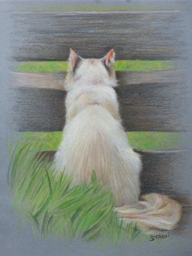 Drawing titled "Babou chasse" by Sylvie Talon, Original Artwork, Pencil