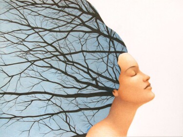 Dessin intitulée "Les yeux fermés" par Sylvie Talon, Œuvre d'art originale, Crayon